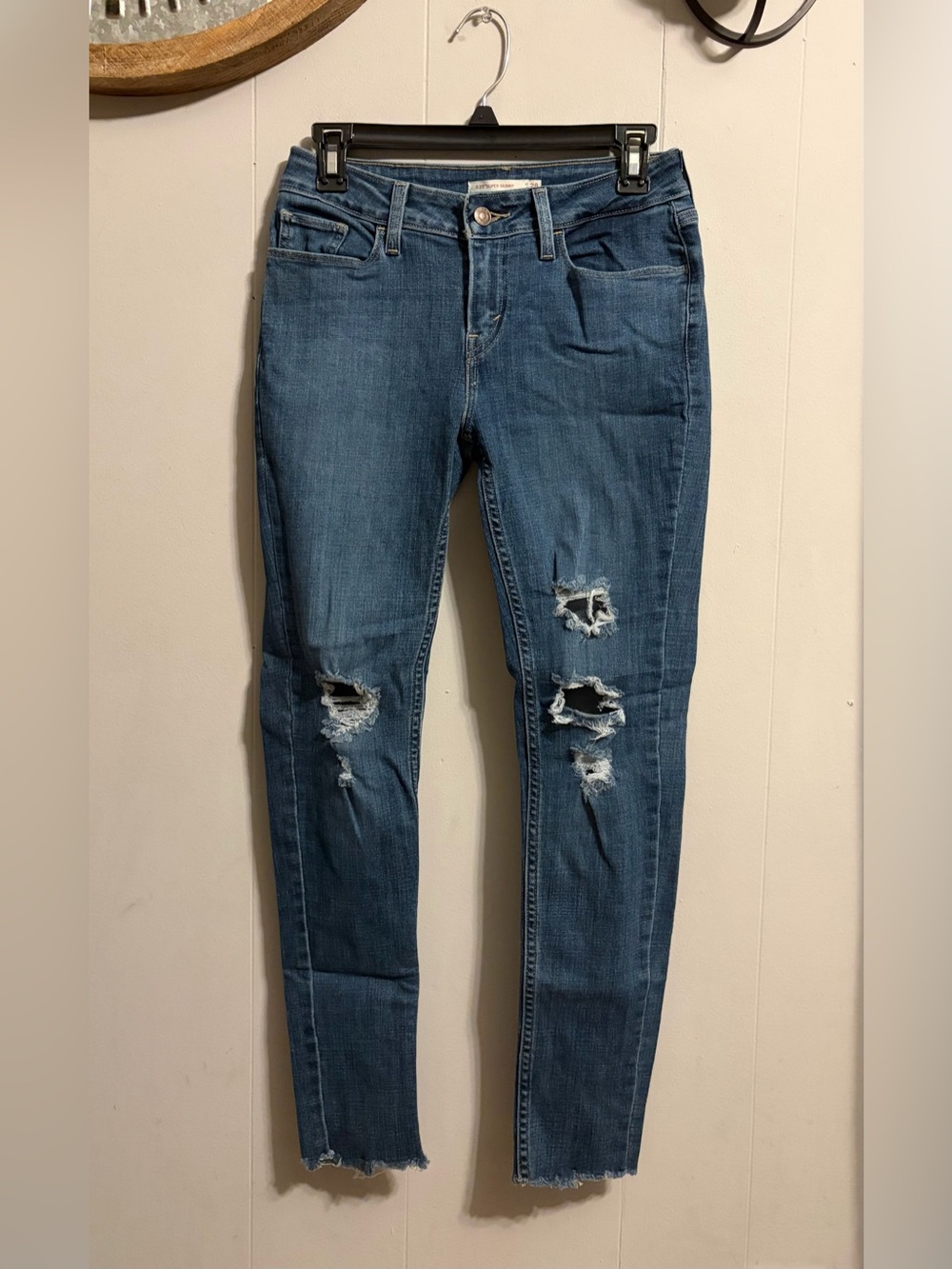 Levi's Blue Ripped Skinny Jeans Distressed Raw Edge from Mfg